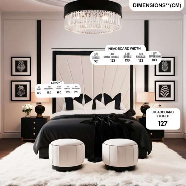 Luxury Plush Velvet NewYork Cream & Black Bed