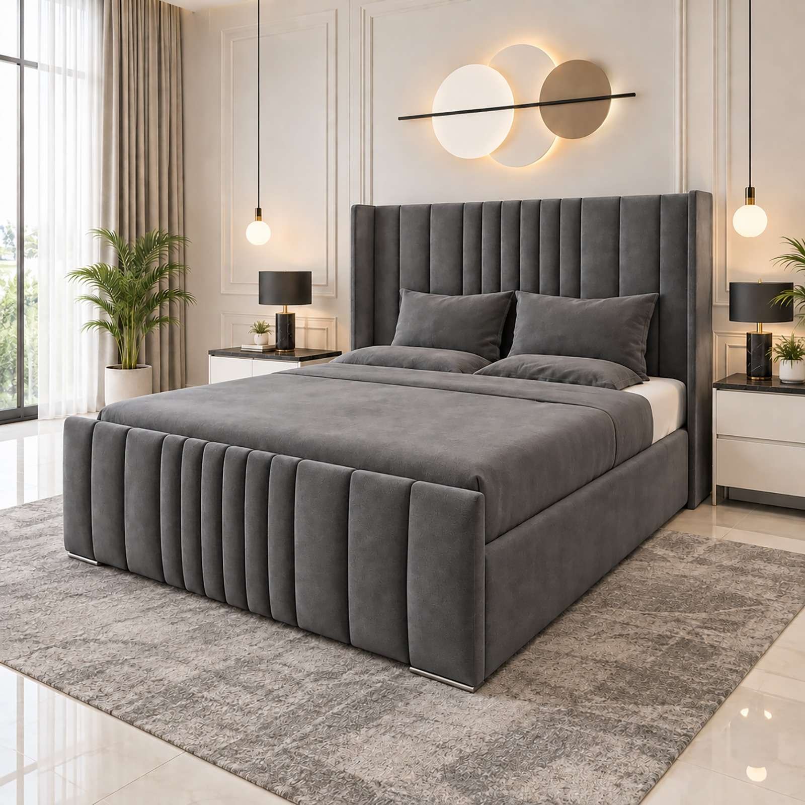 WhatsApp Image 2026-09-11 at 6.37.32 PM (1) Manhattan Panel Velvet Bed Frame with Wingback - Image 1