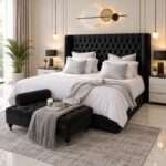 Luxury Plush Newly Ottoman Bed Frame Wing Plush Velvet Upholstered