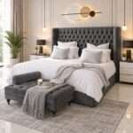 Luxury Plush Newly Ottoman Bed Frame Wing Plush Velvet Upholstered - Image 5
