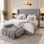 Luxury Plush Newly Ottoman Bed Frame Wing Plush Velvet Upholstered - Image 2