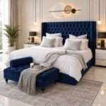 Luxury Plush Newly Ottoman Bed Frame Wing Plush Velvet Upholstered - Image 4