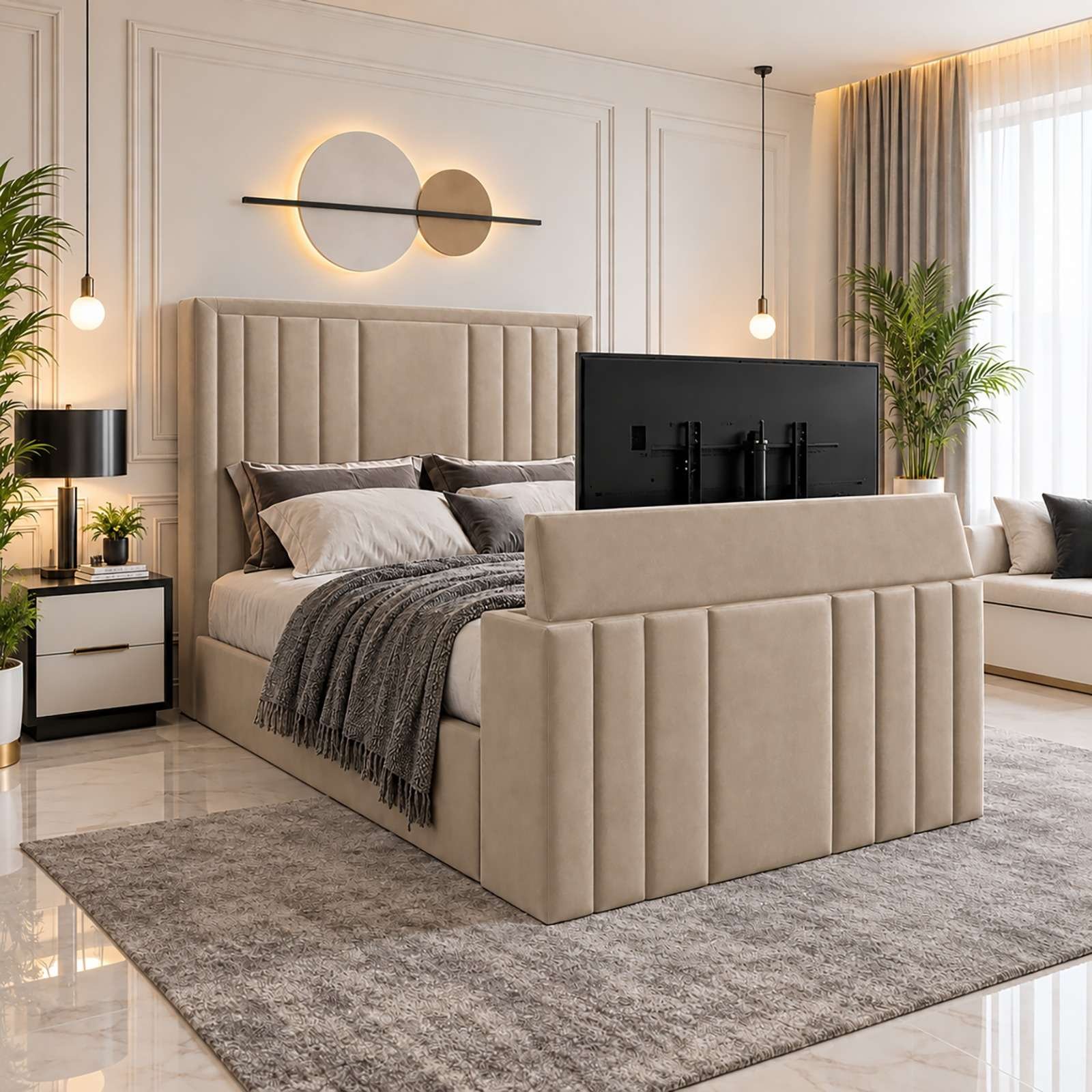 WhatsApp Image 2026-09-13 at 4.19.19 PM (5) Luxury Panel TV Bed – Luxury Upholstered TV Bed Frame with Built-In TV Lift - Image 1