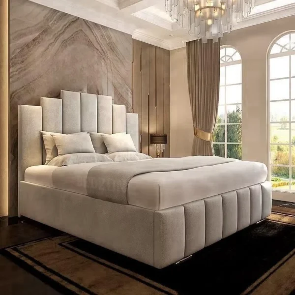 Luxury Art Deco Tower Plush Velvet Bed Frame