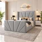 Modern Sunrise Velvet Bed Frame with Wingback Headboard - Image 2