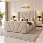 Modern Sunrise Velvet Bed Frame with Wingback Headboard - Image 3