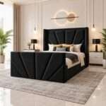 Modern Sunrise Velvet Bed Frame with Wingback Headboard - Image 4