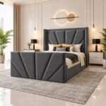 Modern Sunrise Velvet Bed Frame with Wingback Headboard