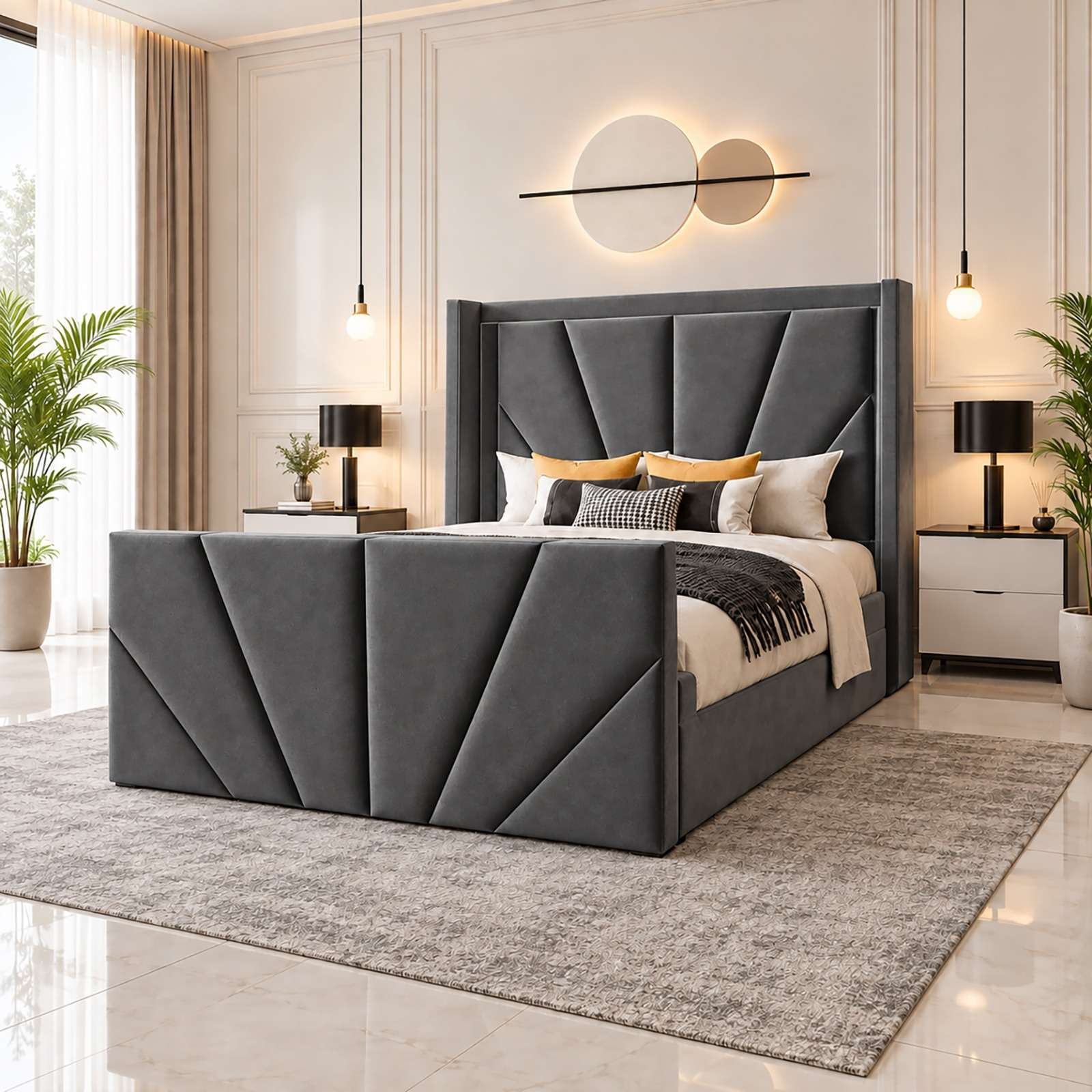 WhatsApp Image 2026-09-11 at 6.38.08 PM Modern Sunrise Velvet Bed Frame with Wingback Headboard - Image 1