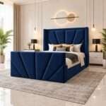 Modern Sunrise Velvet Bed Frame with Wingback Headboard - Image 6
