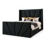 Modern Sunrise Velvet Bed Frame with Wingback Headboard - Image 7
