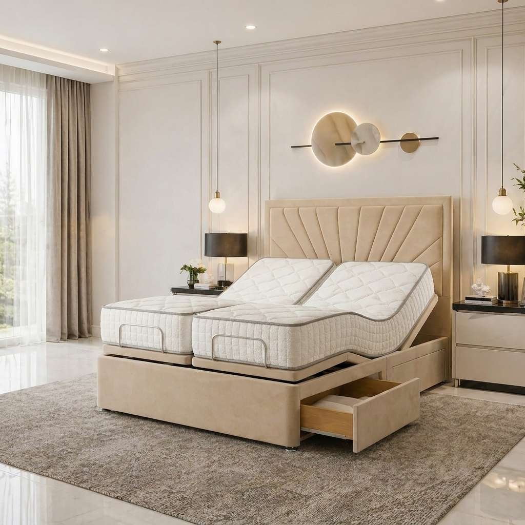 16954911453225461498 Sunrise Divan Electric Adjustable bed With Memory Mattress + Optional Drawers - Image 1