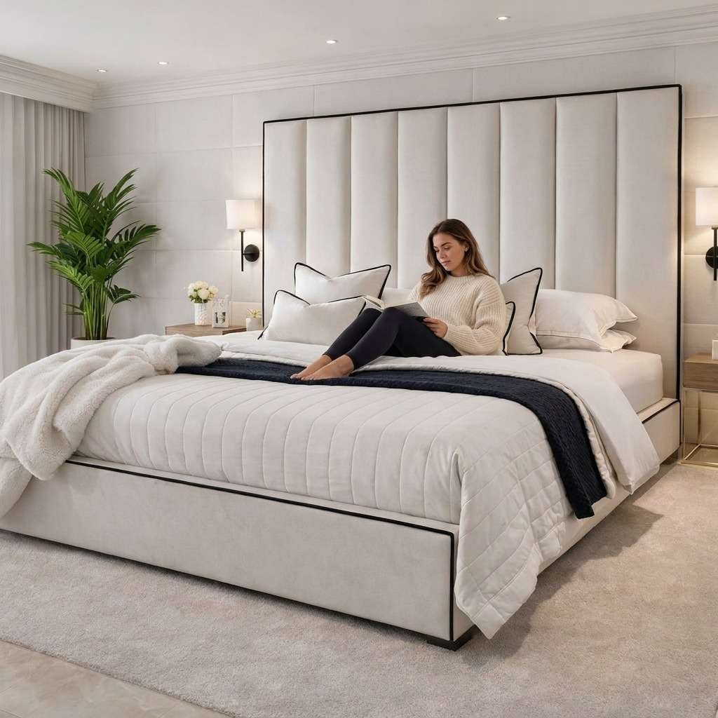 WhatsApp Image 2026-05-19 at 6.16.17 PM (1) Luxury Black Striped style Bedframe with optional gas lift storage - Image 1