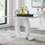 Modern White High Gloss Glass Dining Table Set with 4 Black Cantilever Chairs - Image 9