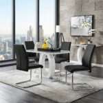 Modern White High Gloss Glass Dining Table Set with 4 Black Cantilever Chairs - Image 2