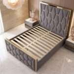 Gold Striped Luxury Royal High Headboard Bed with Gas lift Storage – Luxury Comfort & Smart Space Saving - Image 4