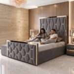 Gold Striped Luxury Royal High Headboard Bed with Gas lift Storage – Luxury Comfort & Smart Space Saving - Image 5