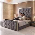 Gold Striped Luxury Royal High Headboard Bed with Gas lift Storage – Luxury Comfort & Smart Space Saving - Image 7