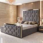 Gold Striped Luxury Royal High Headboard Bed with Gas lift Storage – Luxury Comfort & Smart Space Saving - Image 2
