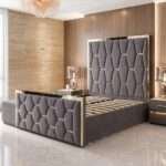 Gold Striped Luxury Royal High Headboard Bed with Gas lift Storage – Luxury Comfort & Smart Space Saving - Image 8