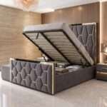 Gold Striped Luxury Royal High Headboard Bed with Gas lift Storage – Luxury Comfort & Smart Space Saving - Image 6