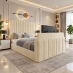 Luxury Sophia Panel TV Bed – Luxury Upholstered TV Bed Frame with Built-In TV Lift