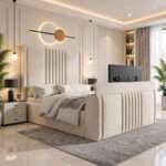 Luxury Hazel Panel TV Bed – Luxury Upholstered TV Bed Frame with Built-In TV Lift