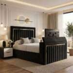 Luxury Golden Skyline Panel TV Bed – Luxury Upholstered TV Bed Frame with Built-In TV Lift - Image 5