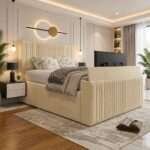 Luxury Thin Lines Panel TV Bed – Luxury Upholstered TV Bed Frame with Built-In TV Lift - Image 4