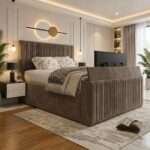 Luxury Thin Lines Panel TV Bed – Luxury Upholstered TV Bed Frame with Built-In TV Lift - Image 2