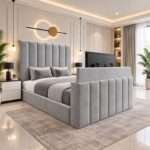 Luxury Linestyle Panel TV Bed – Luxury Upholstered TV Bed Frame with Built-In TV Lift - Image 2